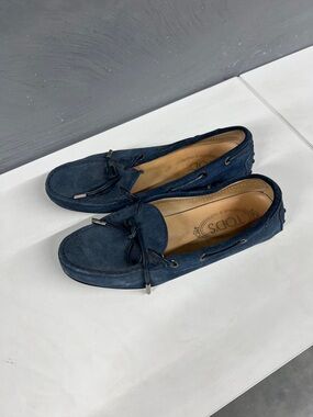 Tod's Blue Suede Bow-Trim Driving Loafers